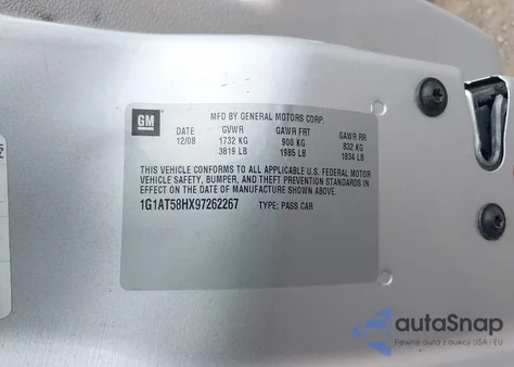 2009 Chevrolet Cobalt Lt из США, поврежденный, VIN 1G1AT58HX97262267